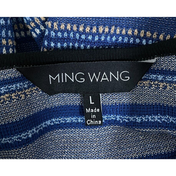 Ming Wang Womens Cardigan Striped Sweater Jacket Knit Career Quiet Luxury Blue L - Picture 6 of 16